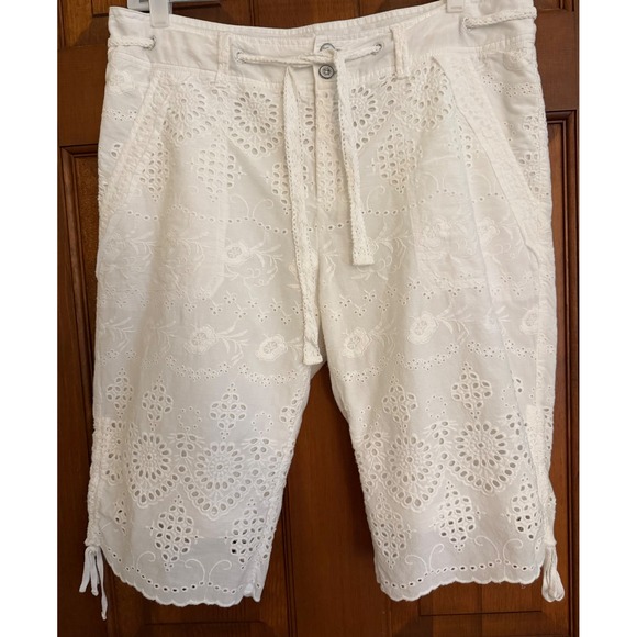 Sundance Summer White Eyelet Bermuda Shorts Womens 8 Cotton Lined Classic Resort - Picture 3 of 16